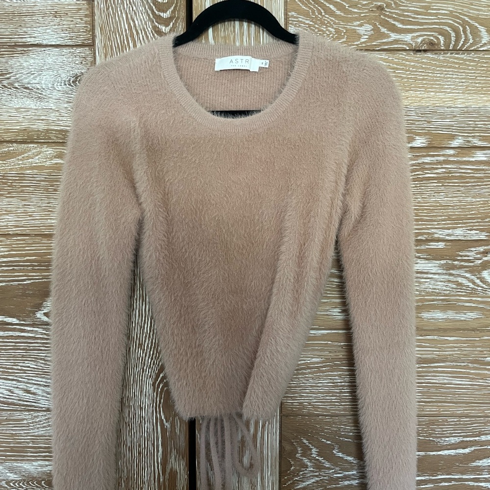 Light Pink fuzzy ASTR sweater with open back